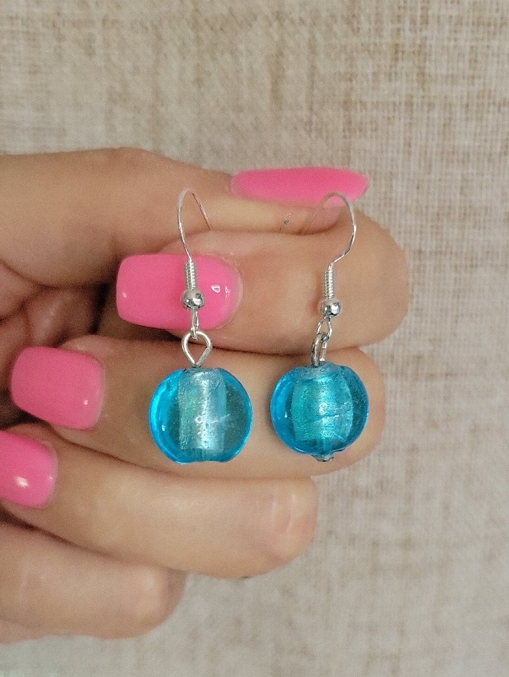 Turquoise Lampwork Glass Bead Dangle Earrings - Women Jewelry